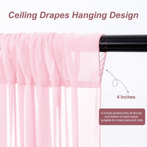 Wedding Canopy Ceiling Drapes 6 Panels 5ftx20ft Pink Draping Fabric Sheer Cur...