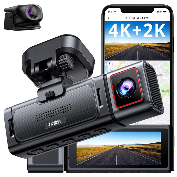 Kingslim D4PRO Dash Cam Front and Rear - 4K + 2K Dual Car Dashcam with WiFi G...