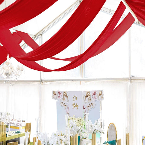 Ceiling Drapes for Weddings Red Sheer Draping Fabric 5x15FT 4 Panels Chiffon ...