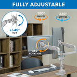 Mount-It! Dual Monitor Desk Mount | Pole Mounted Gas Spring Silver