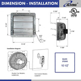 iLiving 10" Wall Mounted Shutter Exhaust Fan, Automatic Shutter, with Thermos...