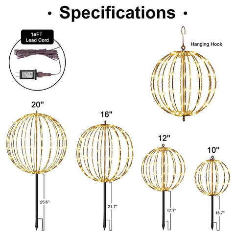 Christmas Ball Light Sphere, 20IN 200LED Hanging Tree Light and Pathway Light...