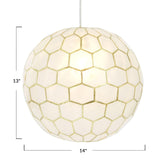 Creative Co-Op Gold Honeycomb Globe Pendant Light, Capiz White Seashells with...