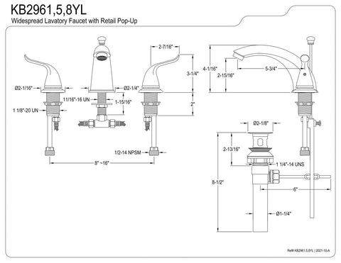 Kingston Brass KB2965YL Yosemite Widespread Two Handle Lavatory Faucet, Oil R...