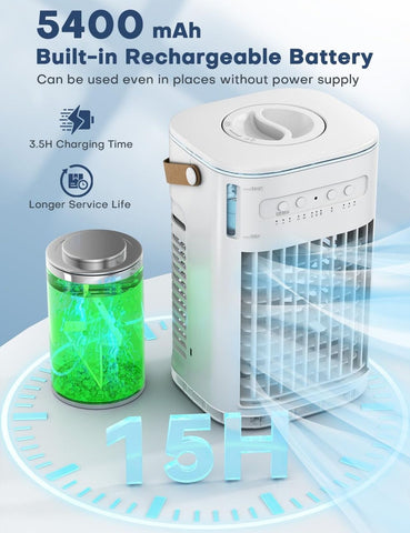 Mini Air Conditioner, 3 IN 1 Portable Desk Fan w/5400mAh Battery, 3 Speeds, R...