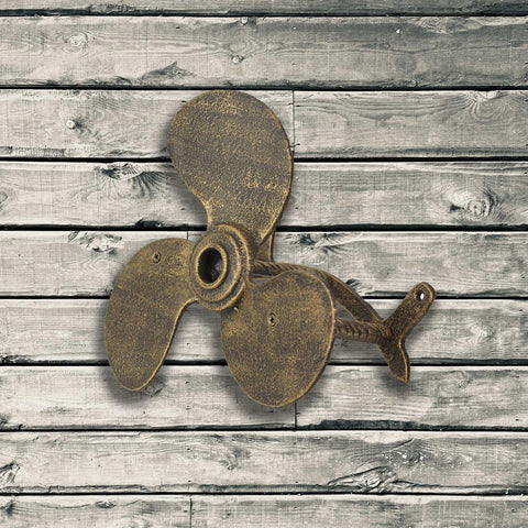 Bronze Finish Cast Iron Boat Propeller Wall-Mounted Decorative Garden Hose Ha...