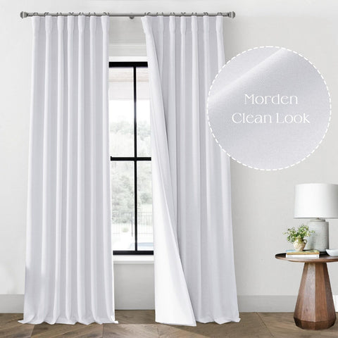 PANELSBURG White Linen Blackout Curtains Drapes 108 Inches Long 2 Panel Set,P...