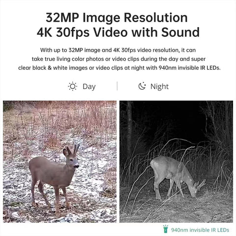 Hunting & Trail Camera, 4K 30fps Videos with Sound, 32MP Photos, 100ft Detect...