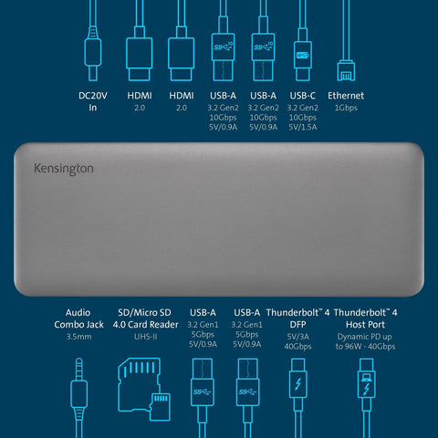 Kensington AD2010T4 Thunderbolt 4 Dual 4K Docking Station, 96W Power Charging...