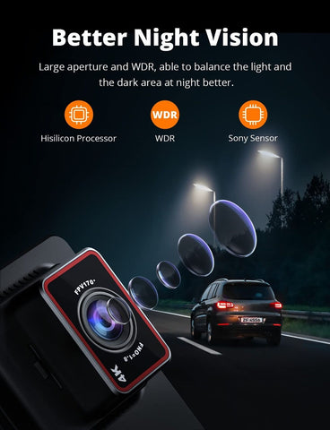 Kingslim D4 4K Dual Dash Cam with Built-in WiFi GPS, Front 4K/2.5K Rear 1080P...