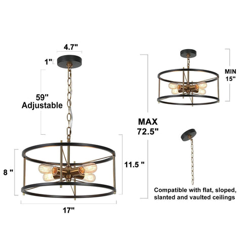 KSANA Drum Chandelier for Dining Room, Mid-Century Modern Chandelier 4 Lights...