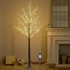 LITBLOOM Lighted Flokced Tree with Fairy Lights 6FT 330 LED, Snowy Tree with ...