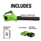 Greenworks 24V (110 MPH / 450 CFM / 125+ Brushless Blower (4.0Ah), Green