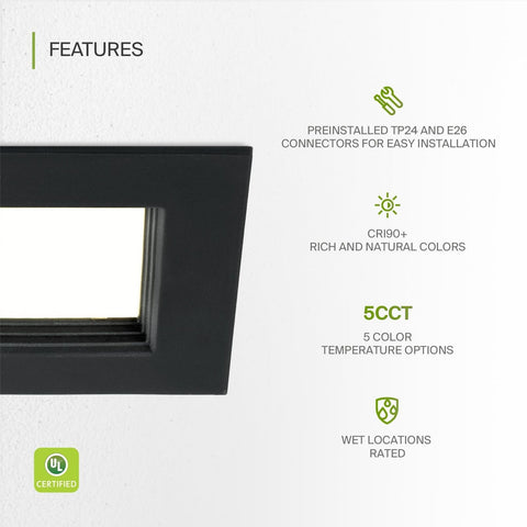 ASD Black 4 Inch LED Recessed Lighting Retrofit Square 5 CCT Selectable 2700K...