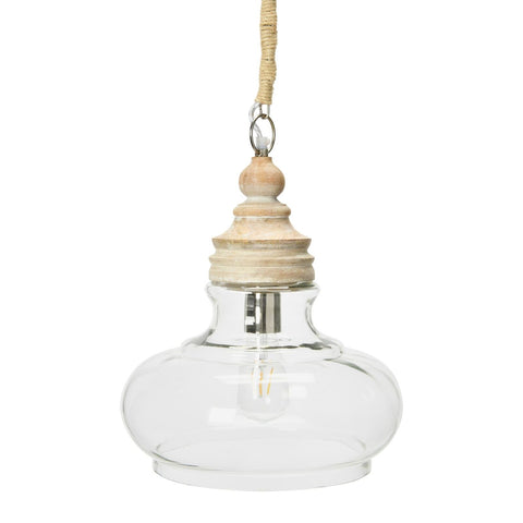 Creative Co-Op Glass & Mango Wood Ceiling Pendant Light Brown