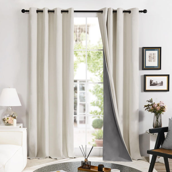 Deconovo 100% Total Blackout Curtains 108 Inch Long, 2 Panels Faux Linen Wind...