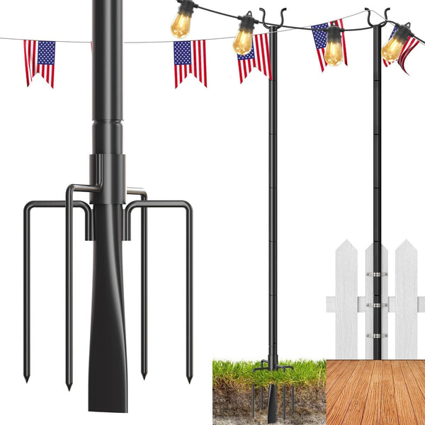 addlon 2 Pack String Light Poles Pro, Aluminum Waterproof Harder 9FT Light Po...