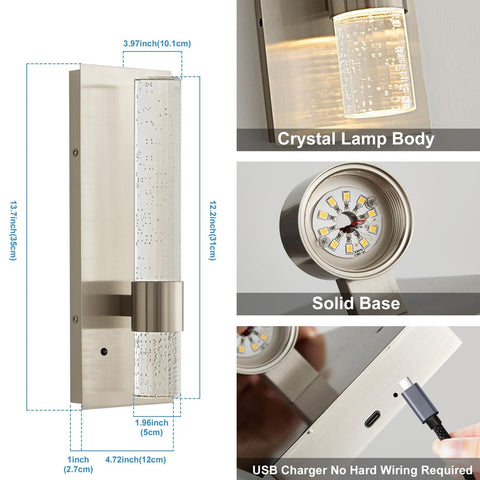 Biewalk Nickel Wall Sconces, Rechargeable Modern LED Wall Lamps, 5W 3000K Bat...