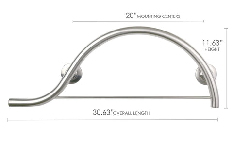30-inch Designer Curved/Waved Bathroom Shower Grab Bar with Towel Bar, Left-H...