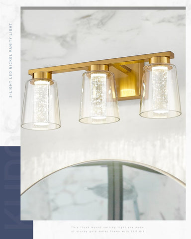 kudos Brushed Gold Vanity Lights for Mirror, 3-Light Bathroom Light Fixtures,...