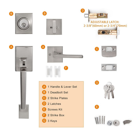 Natsukage Front Door Handle Set Heavy Duty Entry Door Lock Set Satin Nickel E...