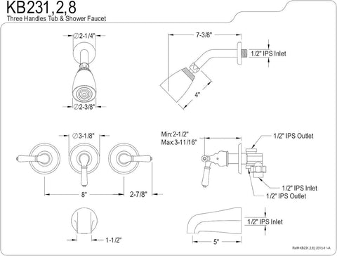 Kingston Brass KB238 Magellan Tub and Shower Faucet with Brushed Nickel