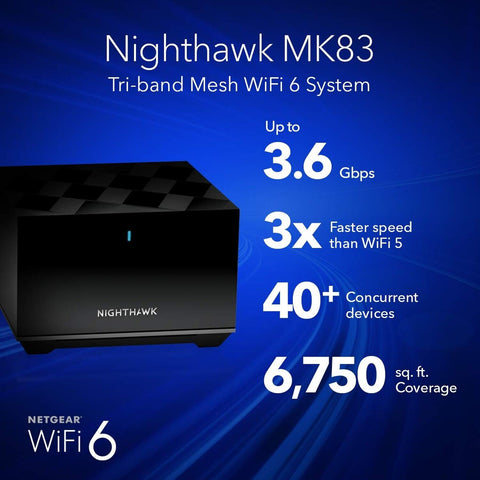 NETGEAR Nighthawk Tri-band Whole Home Mesh WiFi 6 System (MK83) &#8211; AX3600 R