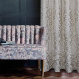 always4u 100% Blackout Damask Foil Print White and Gold Ridged Velvet Curtain...