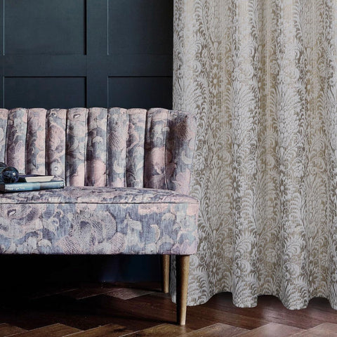 always4u 100% Blackout Damask Foil Print White and Gold Ridged Velvet Curtain...