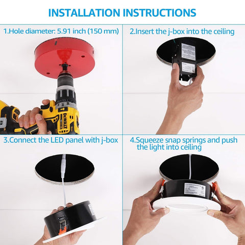 TORCHSTAR 6 Inch Gimbal LED Recessed Lighting with Junction Box, 13.5W IC Rat...