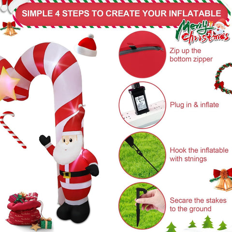 10ft Candy Cane Arched Outdoor Inflatable with LED Lights for Christmas Holid...