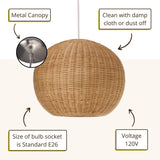 KOUBOO 1050030 Wicker Ball Pendant Lamp, Natural