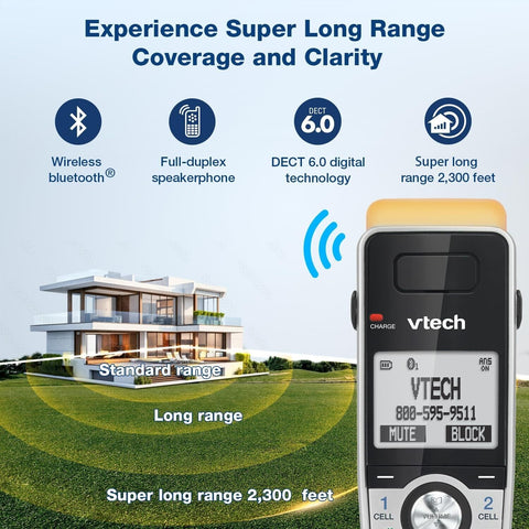 VTech IS8151-5 Super Long Range 5 Handset DECT 6.0 Cordless Phone for Home wi...