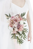 Ansofi 9" Dusty Rose Wedding Bouquets for Bride, Cascading Bridal Bouquet for...