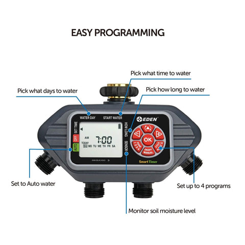 Eden 93413 Programmable Digital Water Timer 4-Zone, Compatible with Wireless ...