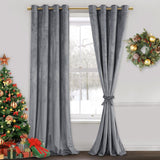 JIUZHEN Super Soft Grey Velvet Curtains 120 inch, Room Darkening Smooth Hand-...