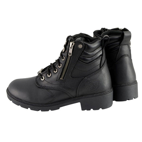 Milwaukee Leather MBL9320W Women's Black Premium Leather Wide-Width Lace-Up M...