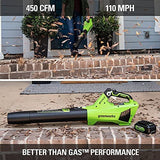 Greenworks 24V (110 MPH / 450 CFM / Brushless Blower (Tool Only), Black/Green