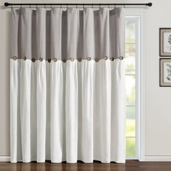 Lush Decor Linen Button Window Curtain Panel, Single, 100" W x 84" L, Gray & ...