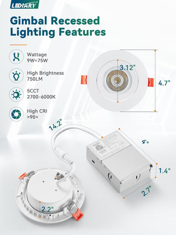 LEDIARY 12 Pack Gimbal LED Recessed Lighting 4 Inch, 5CCT Adjustable Recessed...