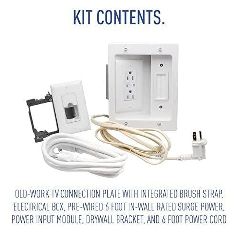 Legrand - OnQ In Wall TV Power Kit, Outlet Box Supports 5.1 Speaker White