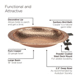 Good Directions Pure Copper Metal Bird Bath with Deck Mount for Railing, Larg...