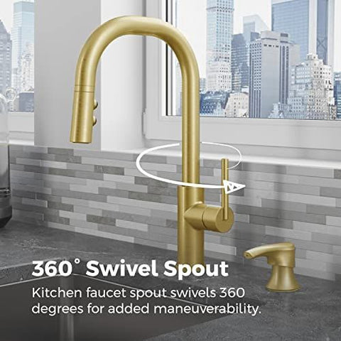 Pfister Zanna Kitchen Faucet with Pull Down Sprayer and Soap Brushed Gold