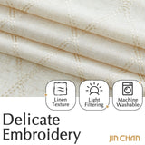 jinchan Linen Curtains for Living Room Beige Diamond Embroidered Curtains Geo...