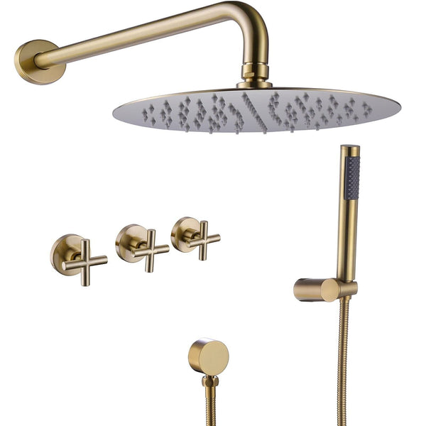 RBROHANT Gold Shower System Brass Shower Faucet Set, 10 Inch High Pressure Ro...