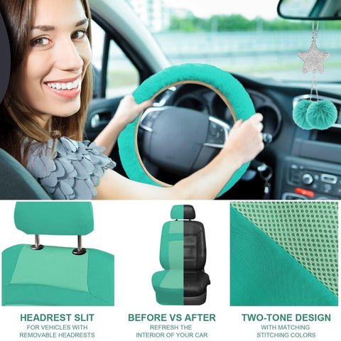 Car Seat Cover Full Set for Women with Waterproof Floor Mats,3D Air Mesh Car ...