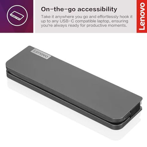 Lenovo USB-C Mini Dock, 7-in-1 Portable Dock with HDMI, VGA, USB-C, USB Grey