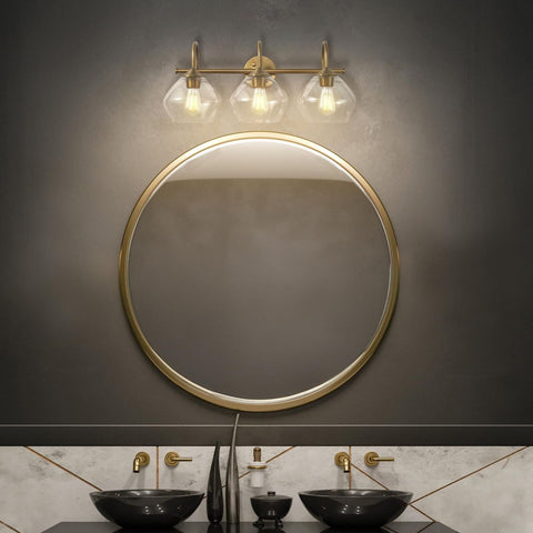 Globe Electric 63000103 26" 3-Light Vanity Fixture, Brass Finish, Clear Glass...