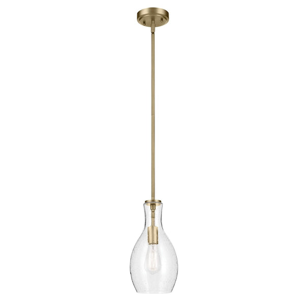 KICHLER Everly 13.75" 1-Light Bell Pendant with Clear Seeded Glass in Brushed...