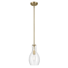 KICHLER Everly 13.75" 1-Light Bell Pendant with Clear Seeded Glass in Brushed...